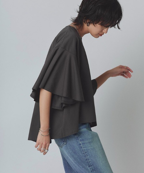 RASW(ラス)の「オーバーフリルTシャツ(Tシャツ/カットソー・レディース・オフホワイト/チャコール・M/L)」の18枚目の写真