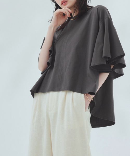 RASW(ラス)の「オーバーフリルTシャツ(Tシャツ/カットソー・レディース・オフホワイト/チャコール・M/L)」の20枚目の写真