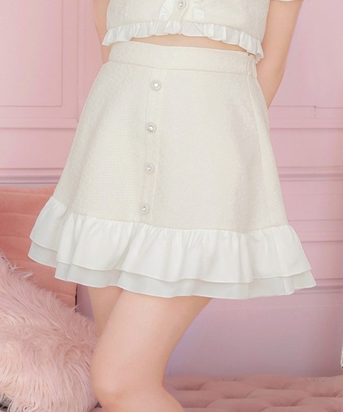 Pave Frilled Back Skirt レディーススカート セール】【 2color 】アシンメトリーレースフリルスカート