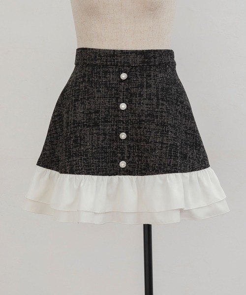 PriCHOU（プリシュ）の「Frill Tweed Skirt/フリルツイードスカート（スカート・レディース・ブラック/イエロー/ホワイト・1/0）」の9枚目の写真