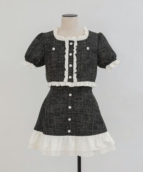 PriCHOU（プリシュ）の「Frill Tweed Skirt/フリルツイードスカート（スカート・レディース・ブラック/イエロー/ホワイト・1/0）」の12枚目の写真