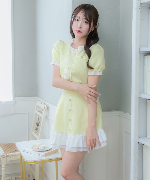PriCHOU（プリシュ）の「Frill Tweed Skirt/フリルツイードスカート（スカート・レディース・ブラック/イエロー/ホワイト・1/0）」の4枚目の写真
