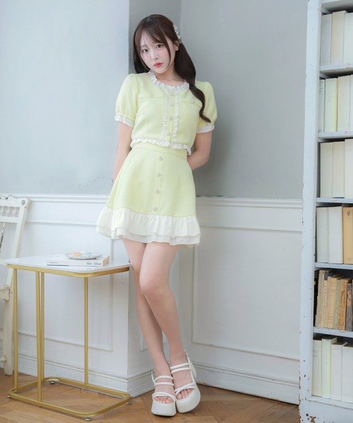 PriCHOU（プリシュ）の「Frill Tweed Skirt/フリルツイードスカート（スカート・レディース・ブラック/イエロー/ホワイト・1/0）」の5枚目の写真