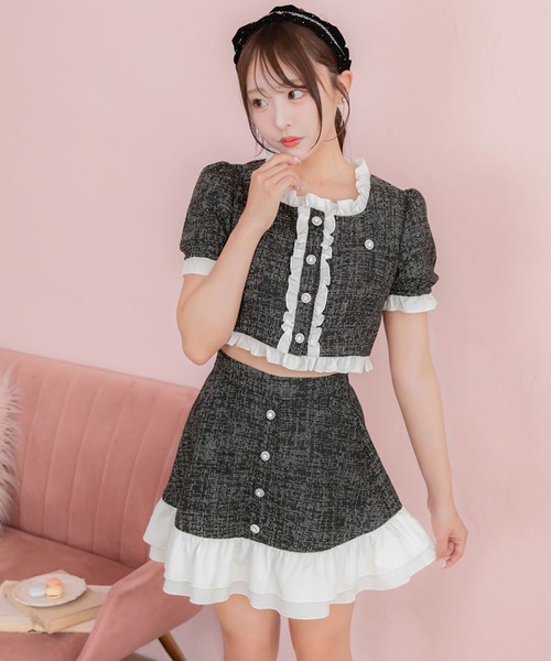 PriCHOU（プリシュ）の「Frill Tweed Skirt/フリルツイードスカート（スカート・レディース・ブラック/イエロー/ホワイト・1/0）」の6枚目の写真