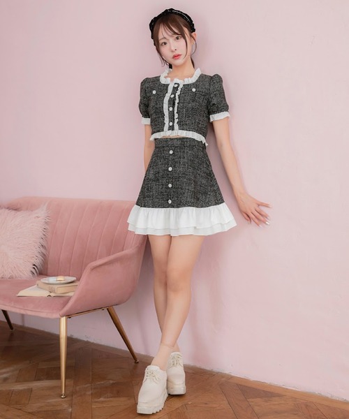 PriCHOU（プリシュ）の「Frill Tweed Skirt/フリルツイードスカート（スカート・レディース・ブラック/イエロー/ホワイト・1/0）」の7枚目の写真
