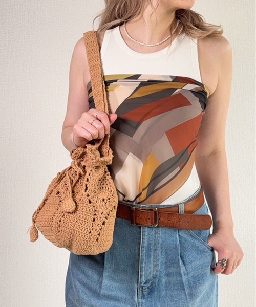 lus.(ラスドット)の「lus. カギ編みバケツバッグ(ショルダーバッグ・レディース・ホワイト/ブラウン・FREE)」の16枚目の写真