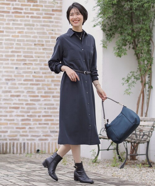 J.PRESS（ジェイプレス）の「ピーチポプリン ワンピース（ワンピース・レディース・ブラック系/ベージュ系/黄土色系・11/9）」の4枚目の写真