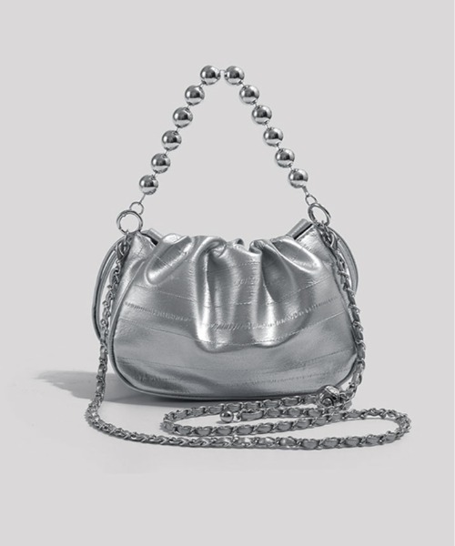 シルバーショルダーバッグ セール】2way シルバー パーツ ドロスト ショルダーバッグ