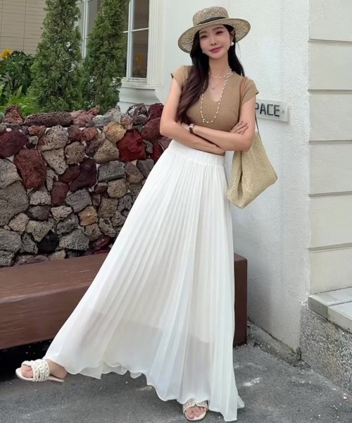 インポートロッサ　アルバロッサ　ロングスカート　プリーツスカート　婦人服 高レビュー】大人のほんのり甘めなチュールプリーツスカート
