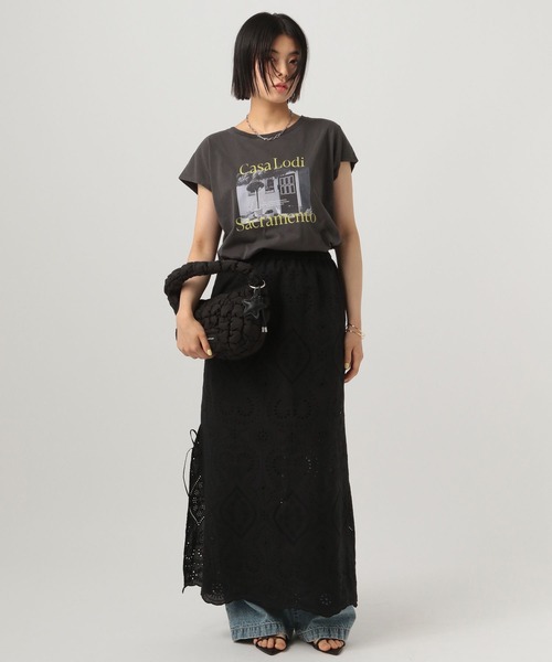 BAYFLOW(ベイフロー)の「フェードシルケットフォトT(Tシャツ/カットソー・レディース・オフホワイト/ピンク/チャコール・FREE)」の6枚目の写真