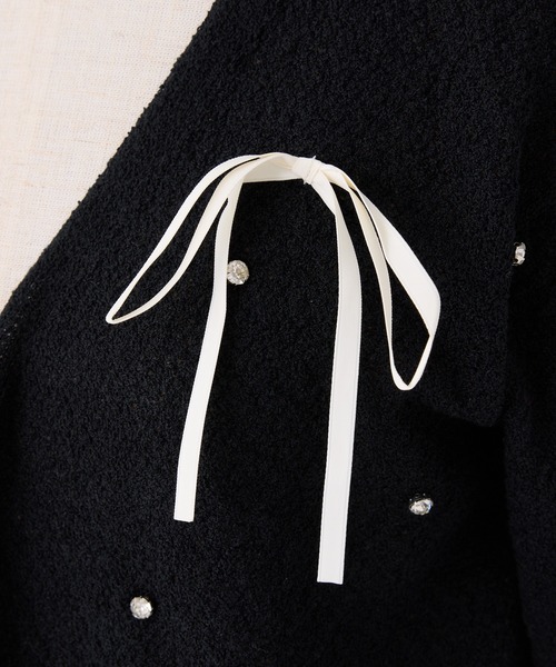 one after another NICE CLAUP(ワンアフターアナザーナイスクラップ)の「【Mode Ribbon Collection】リボンカーディガン(カーディガン/ボレロ・レディース・ブラック/アイボリー・FREE)」の7枚目の写真