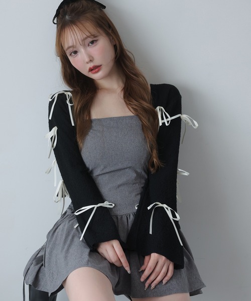 one after another NICE CLAUP(ワンアフターアナザーナイスクラップ)の「【Mode Ribbon Collection】リボンカーディガン(カーディガン/ボレロ・レディース・ブラック/アイボリー・FREE)」の13枚目の写真