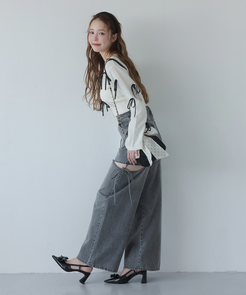 one after another NICE CLAUP(ワンアフターアナザーナイスクラップ)の「【Mode Ribbon Collection】リボンカーディガン(カーディガン/ボレロ・レディース・ブラック/アイボリー・FREE)」の18枚目の写真