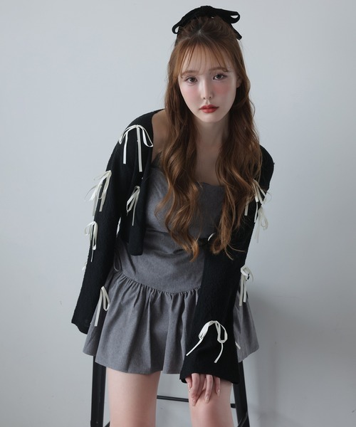 one after another NICE CLAUP(ワンアフターアナザーナイスクラップ)の「【Mode Ribbon Collection】リボンカーディガン(カーディガン/ボレロ・レディース・ブラック/アイボリー・FREE)」の14枚目の写真