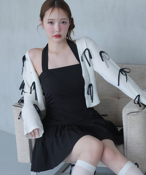 one after another NICE CLAUP(ワンアフターアナザーナイスクラップ)の「【Mode Ribbon Collection】リボンカーディガン(カーディガン/ボレロ・レディース・ブラック/アイボリー・FREE)」の11枚目の写真