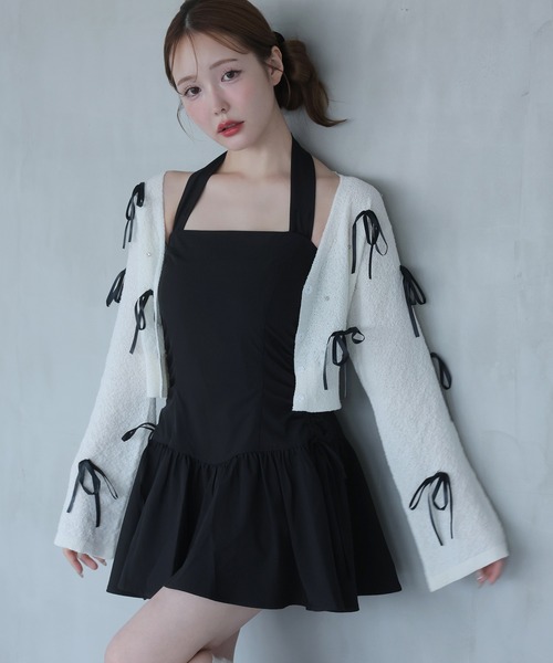 one after another NICE CLAUP(ワンアフターアナザーナイスクラップ)の「【Mode Ribbon Collection】リボンカーディガン(カーディガン/ボレロ・レディース・ブラック/アイボリー・FREE)」の12枚目の写真