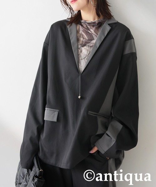 antiqua(アンティカ)の「配色切り替えプルオーバー(その他トップス・レディース・ブラック/グレー・ONESIZE)」の1枚目の写真