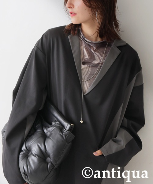 antiqua(アンティカ)の「配色切り替えプルオーバー(その他トップス・レディース・ブラック/グレー・ONESIZE)」の8枚目の写真