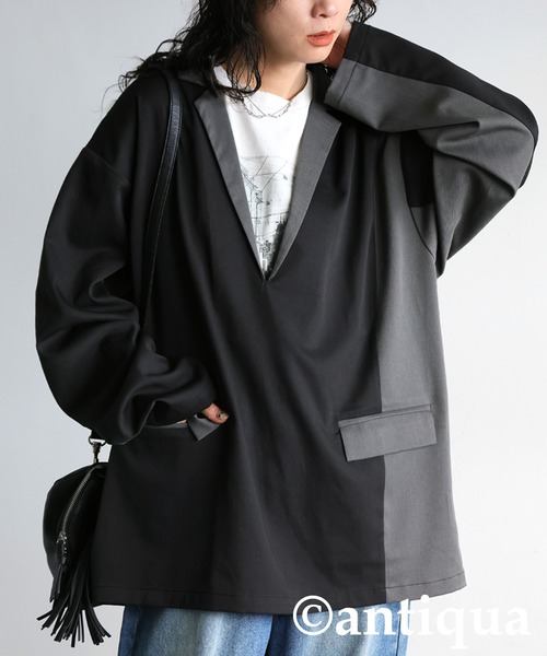 antiqua(アンティカ)の「配色切り替えプルオーバー(その他トップス・レディース・ブラック/グレー・ONESIZE)」の10枚目の写真