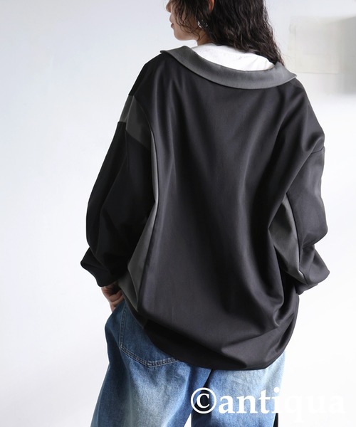 antiqua(アンティカ)の「配色切り替えプルオーバー(その他トップス・レディース・ブラック/グレー・ONESIZE)」の3枚目の写真