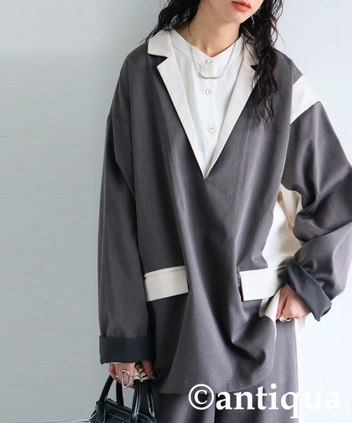 antiqua(アンティカ)の「配色切り替えプルオーバー(その他トップス・レディース・ブラック/グレー・ONESIZE)」の18枚目の写真