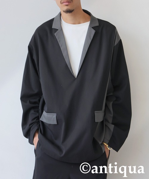 antiqua(アンティカ)の「配色切り替えプルオーバー(その他トップス・レディース・ブラック/グレー・ONESIZE)」の5枚目の写真