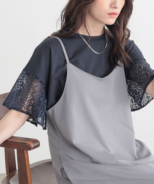 n'OrLABEL(ノアールレーベル)の「レーススリーブカットソー(Tシャツ/カットソー・レディース・ネイビー/オフホワイト/ブラック・2/1)」の1枚目の写真
