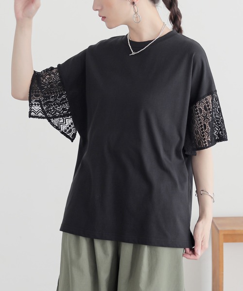 n'OrLABEL(ノアールレーベル)の「レーススリーブカットソー(Tシャツ/カットソー・レディース・ネイビー/オフホワイト/ブラック・2/1)」の3枚目の写真