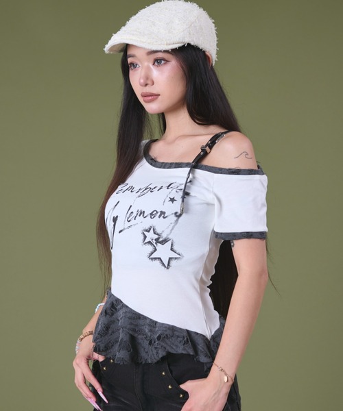dispark(ディスパーク)の「DISPARK/ベルトショルダーフリルT(Tシャツ/カットソー・レディース・ホワイト/ブラック・FREE)」の5枚目の写真
