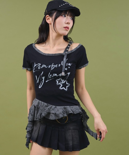 dispark(ディスパーク)の「DISPARK/ベルトショルダーフリルT(Tシャツ/カットソー・レディース・ホワイト/ブラック・FREE)」の8枚目の写真