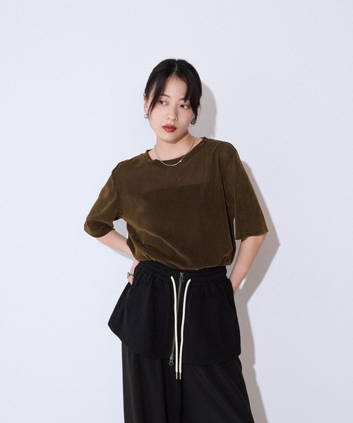 JEANASIS(ジーナシス)の「ストライプシアーベロアTEE SS/586066(Tシャツ/カットソー・レディース・ブラック/グレイッシュベージュ/ブラウン・FREE)」の3枚目の写真