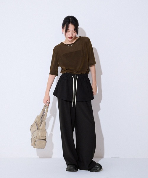 JEANASIS(ジーナシス)の「ストライプシアーベロアTEE SS/586066(Tシャツ/カットソー・レディース・ブラック/グレイッシュベージュ/ブラウン・FREE)」の5枚目の写真