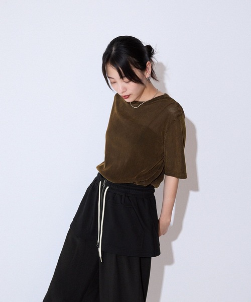 JEANASIS(ジーナシス)の「ストライプシアーベロアTEE SS/586066(Tシャツ/カットソー・レディース・ブラック/グレイッシュベージュ/ブラウン・FREE)」の6枚目の写真