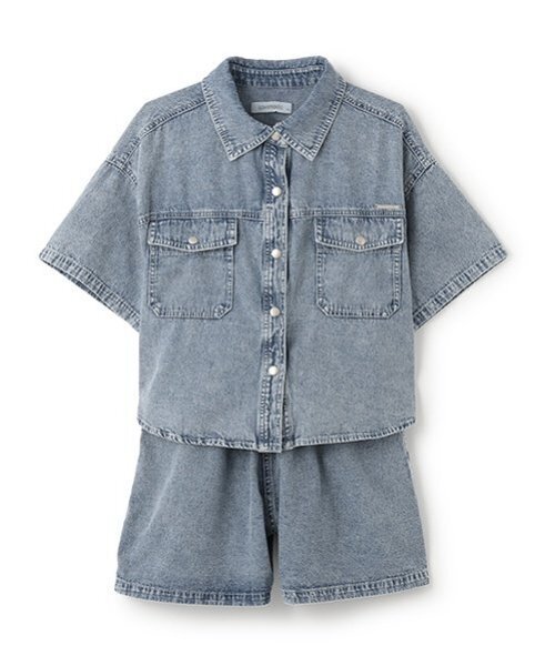 セール】【綿100％】デニム半袖シャツセットアップ（セットアップ