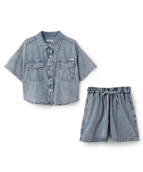 デニム調の半袖シャツ 半袖 デニムシャツ 半袖シャツ オープンカラーシャツ レギュラーカラー