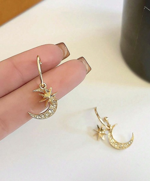 VIBGYOR(ヴィブジョー)の「【IZU】 月×星モチーフ ゴールドピアス ラインストーン輝くロマンチックデザイン(ピアス(両耳用)・レディース・ゴールド・FREE)」の9枚目の写真