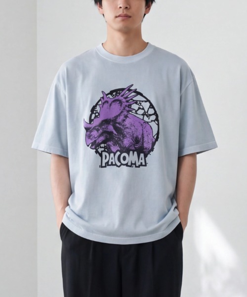 INNOCENT(イノセント)の「【PaCoMa/パコマ】Styraco saurus TEE (ADULT) スティラコサウルス Tシャツ 大人用(Tシャツ/カットソー・メンズ・スミクロ/サックスブルー/オフホワイト/ライトグレー・MEDIUM/LARGE/X-LARGE)」の4枚目の写真