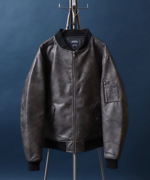ANPAS（アンパス）の「Quilting Padded Synthetic Leather MA-1/キルト中綿 フェイクレザー MA-1 ボマージャケット ブルゾン メンズ レディース アウター（MA-1・メンズ・ブラック/ブラウン系その他/ブラック系その他・M/L/LL）」の3枚目の写真