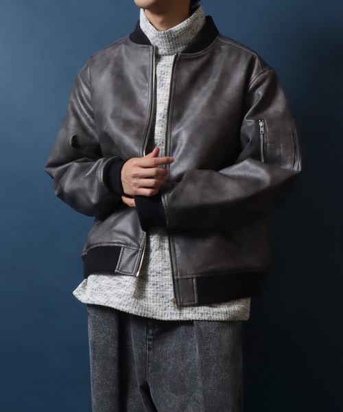 ANPAS（アンパス）の「Quilting Padded Synthetic Leather MA-1/キルト中綿 フェイクレザー MA-1 ボマージャケット ブルゾン メンズ レディース アウター（MA-1・メンズ・ブラック/ブラウン系その他/ブラック系その他・M/L/LL）」の13枚目の写真