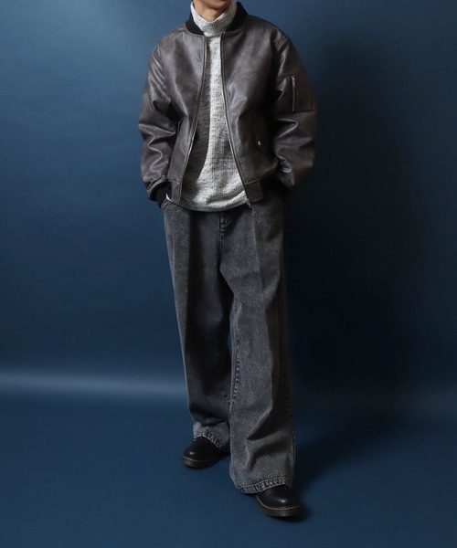 ANPAS（アンパス）の「Quilting Padded Synthetic Leather MA-1/キルト中綿 フェイクレザー MA-1 ボマージャケット ブルゾン メンズ レディース アウター（MA-1・メンズ・ブラック/ブラウン系その他/ブラック系その他・M/L/LL）」の15枚目の写真