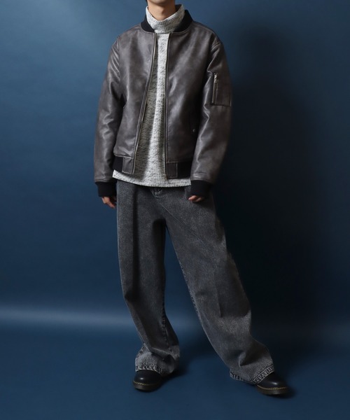 ANPAS（アンパス）の「Quilting Padded Synthetic Leather MA-1/キルト中綿 フェイクレザー MA-1 ボマージャケット ブルゾン メンズ レディース アウター（MA-1・メンズ・ブラック/ブラウン系その他/ブラック系その他・M/L/LL）」の16枚目の写真