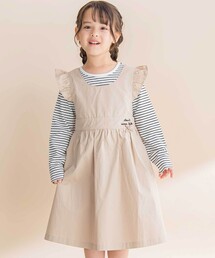 Noeil aime BeBe（ノイユエイムベベ）の「ツイル肩フリルジャンパースカート＋ボーダー長袖Tシャツセット（ジャンパースカート）」