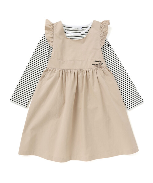 Noeil aime BeBe(ノイユエイムベベ)の「ツイル肩フリルジャンパースカート+ボーダー長袖Tシャツセット(ジャンパースカート・キッズ・ベージュ系その他/ピンク系その他・100cm/90cm/120cm/110cm/130cm)」の8枚目の写真
