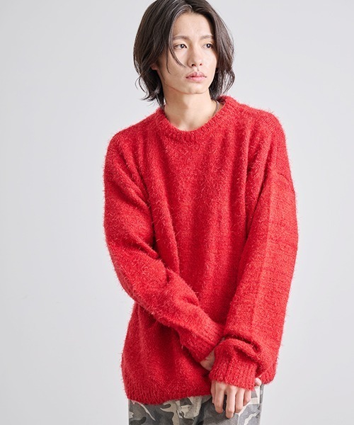 Revo.(レボ)の「Revo. ルーズフィット シャギーニット クルーネック プルオーバー(ニット/セーター・メンズ・レッド/イエロー/ブラック/グレー/ブルー・2/1)」の12枚目の写真
