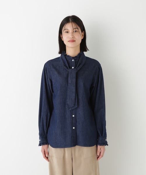 Healthy denim（ヘルシーデニム）の「◆【Healthy Denimコラボ】デニムボウタイブラウス（シャツ/ブラウス・レディース・ネイビー・MEDIUM）」の3枚目の写真