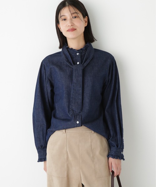Healthy denim（ヘルシーデニム）の「◆【Healthy Denimコラボ】デニムボウタイブラウス（シャツ/ブラウス・レディース・ネイビー・MEDIUM）」の12枚目の写真