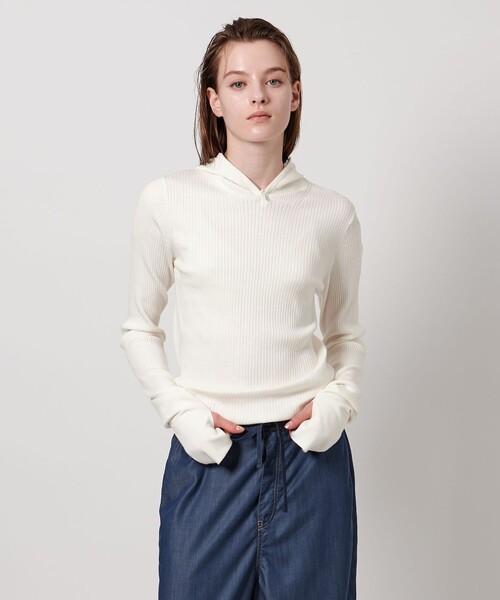 ASTRAET(アストラット)の「<ASTRAET>フーデッド リブニット(ニット/セーター・レディース・ブラック/ホワイト・FREE)」の3枚目の写真