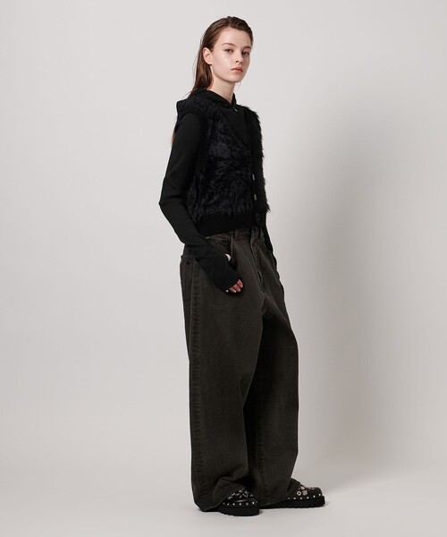 ASTRAET(アストラット)の「<ASTRAET>フーデッド リブニット(ニット/セーター・レディース・ブラック/ホワイト・FREE)」の9枚目の写真