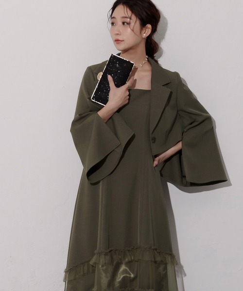 スリットジャケット＆フリンジチュールキャミソールワンピース