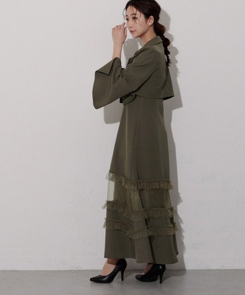 birei（ビレイ）の「スリットジャケット＆フリンジチュールキャミソールワンピース（ドレス・レディース・カーキ/ブラック/グレー・M）」の5枚目の写真